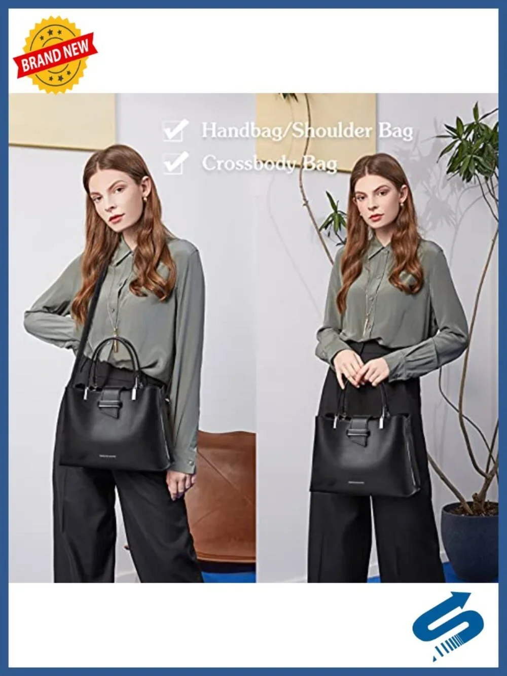 PU Leather Satchel Crossbody Bag with Detachable Strap